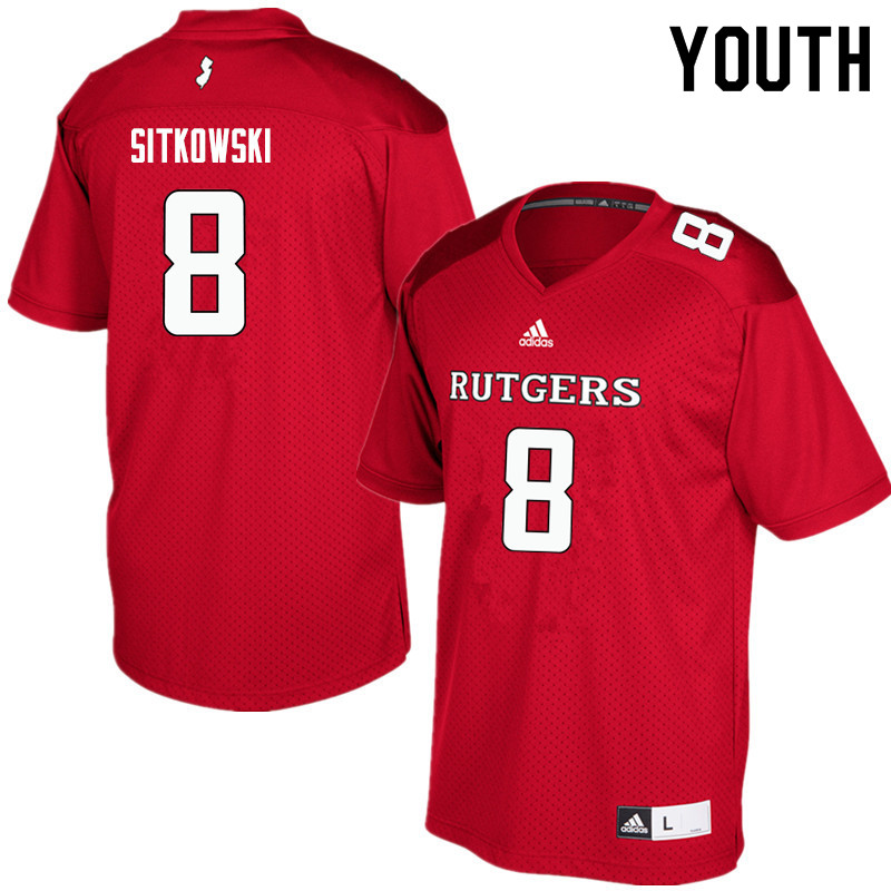 Youth #8 Artur Sitkowski Rutgers Scarlet Knights College Football Jerseys Sale-Red - Click Image to Close